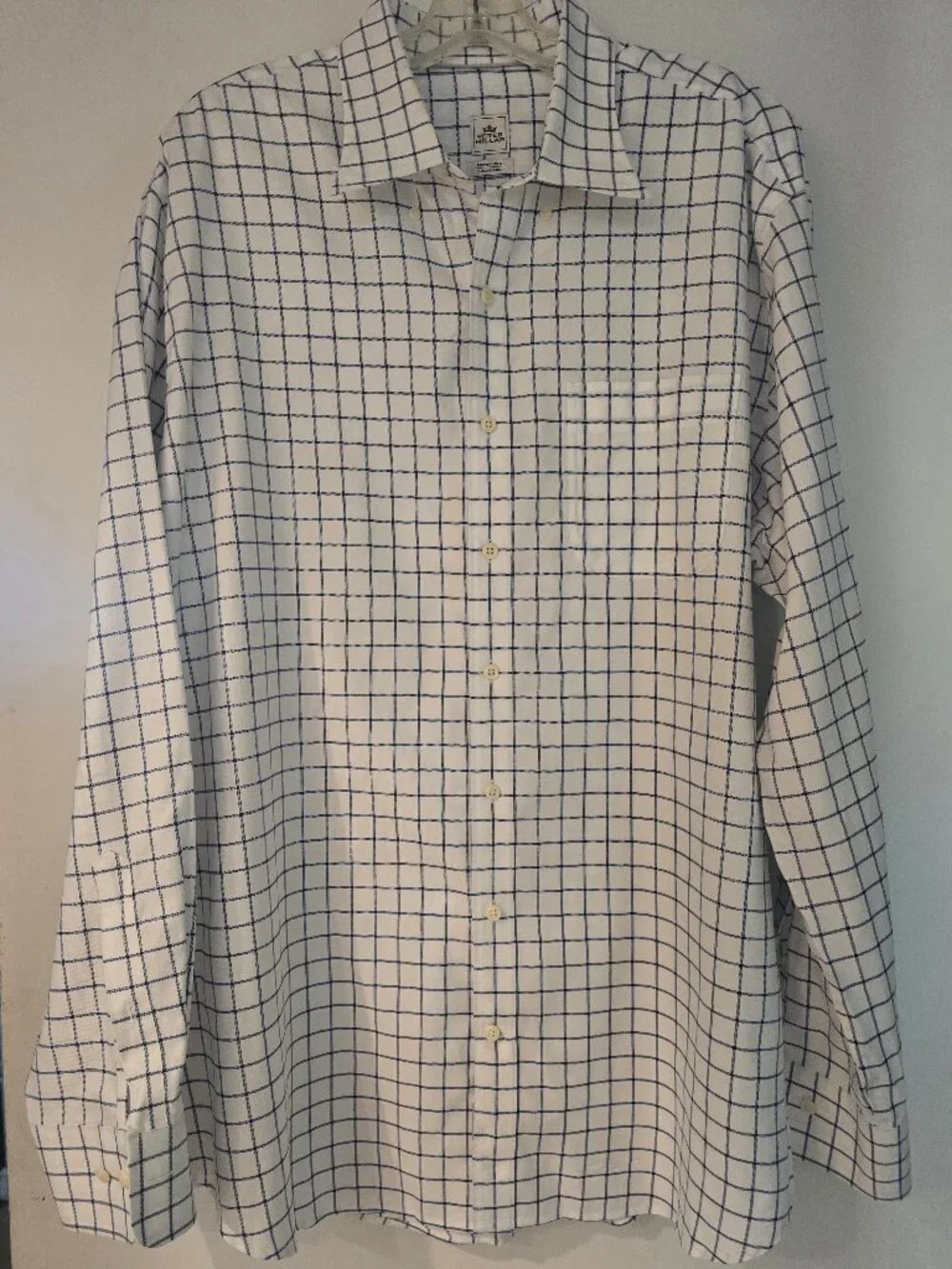 Peter Millar Nanoluxe Easycare Dress Shirt Mens XL White Navy Windowpane Check - Picture 1 of 8